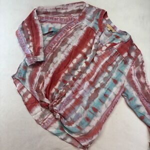 Hope & Harlow Button Down Tie Front Blouse Top Porcelain Rose Size Large‎ New